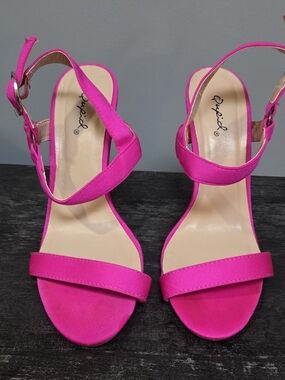 Qupid Hot Pink Ankle-Strap Open-Toe Heels